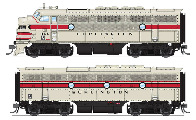 EMD F3 A-B Phase IIa Set w/Sound & DCC - Paragon3 -- Chicago, Burlington & Quincy #116-A, 116-B (Grayback Freight; gray, red, bla
