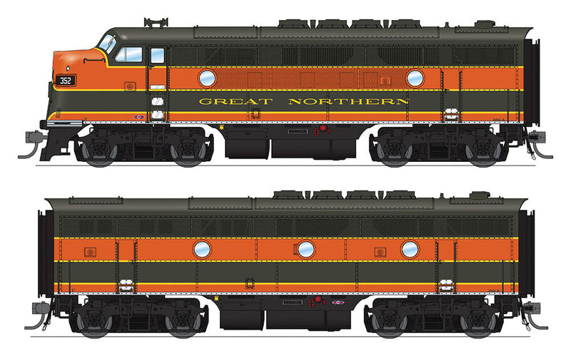 EMD F3 A-B Phase IIa Set w/Sound & DCC - Paragon3 -- Great Northern #352A, 352B (Empire Builder; Pullman Green, Omaha Orange)