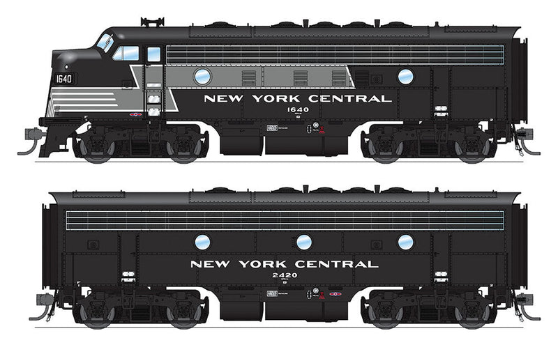 EMD F7 A-B Phase I Set w/Sound & DCC - Paragon3 -- New York Central #1640, 2422 (black, gray; Short Lightning Stripe)