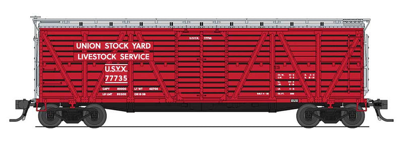 PRR K7 Stock Car with Hog Sounds - Ready to Run -- Union Stock Yards USYX (red, silver)