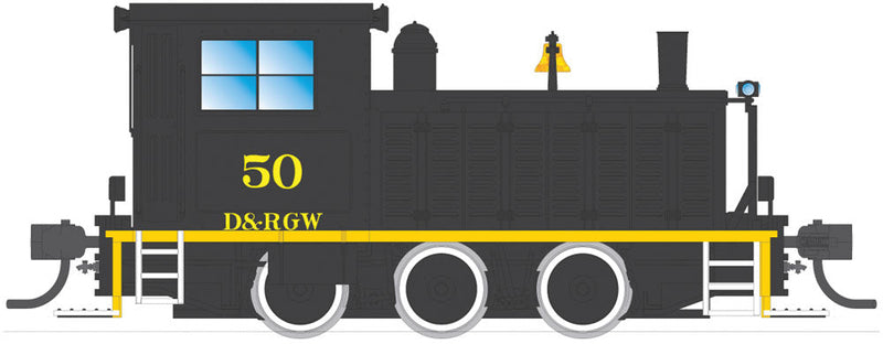 Plymouth WLG-8 35-Ton Switcher w/DCC -- Denver & Rio Grande Western #50 (black, yellow)