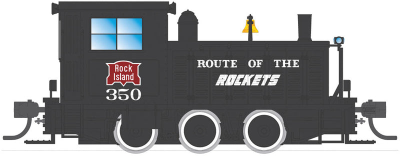 Plymouth WLG-8 35-Ton Switcher w/DCC -- Rock Island #350 (black, red; "Route of the Rockets" Slogan)