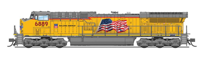 GE AC6000CW - Sound & DCC - Paragon3 -- Union Pacific 6889 (Armour Yellow, gray, US Flag, Building America Logo)