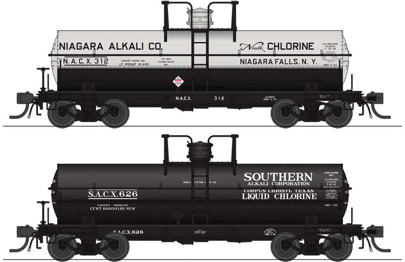 6000-Gallon Tank Car 2-Pack - Ready to Run -- Variety Set D: Niagara Alkali 312, Southern Alkali 626 (1950s Schemes)