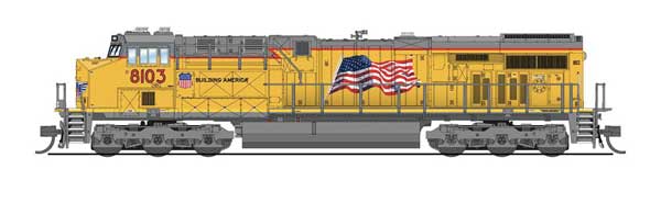 GE ES44AC - Sound and DCC - Paragon4 -- Union Pacific #8110 (Armour Yellow, gray, US Flag, Building America Logo)