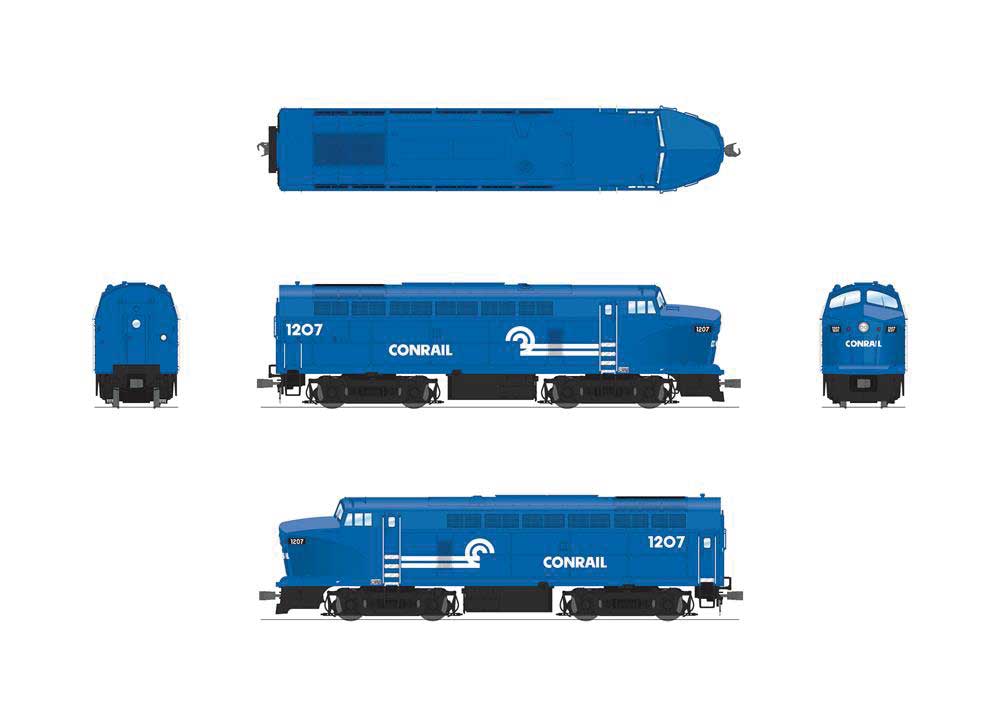 Baldwin RF16A Sharknose A - Sound & DCC - Paragon4(TM) -- Conrail #1213 (Fantasy Scheme, blue, white)-2