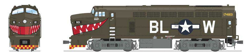 Baldwin RF16A Sharknose A - Sound & DCC - Paragon4(TM) -- US Army Air Force #801 (Fantasy Scheme, green, red Mouth w/Teeth)-1