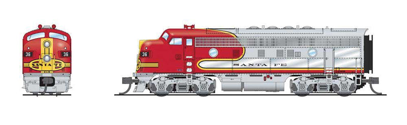 EMD F3A-Unpowered F3B Set - Sound and DCC - Paragon4 -- Santa Fe #36L, 36A (Warbonnet, silver, red, yellow)-1