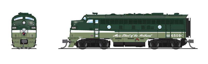 EMD F7A-Unpowered F7B Set - Sound and DCC - Paragon4 -- Northern Pacific #6509C, 6512B (Loewy 2-Tone Green, white, Main Street Sloga-1