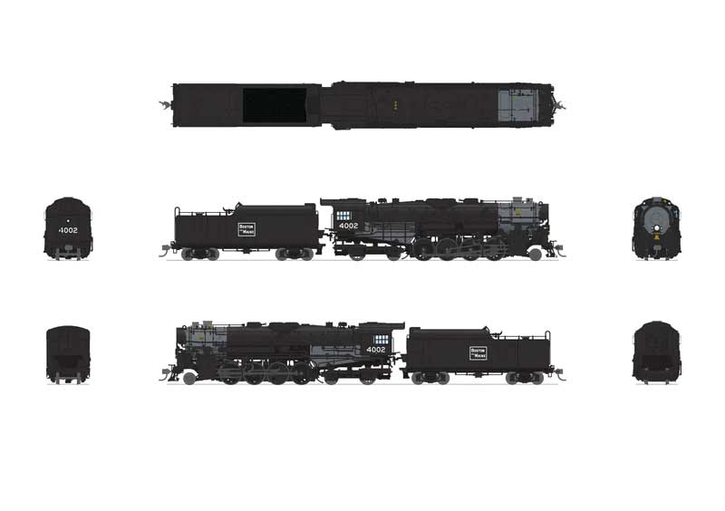 Class T1a 2-8-4 Berkshire with 4-Axle Tender - Standard DC - Stealth -- Boston & Maine #4016 (black, graphite)-1
