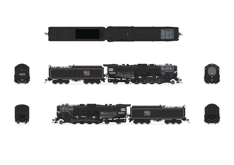 Class T1a 2-8-4 Berkshire with 4-Axle Tender - Standard DC - Stealth -- Boston & Maine #4016 (black, graphite)-2