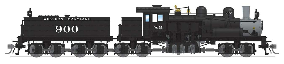 Class D 4-Truck Shay - Sound and DCC - Paragon4(TM) -- Western Maryland #900 (black, graphite, Tuscan)-1