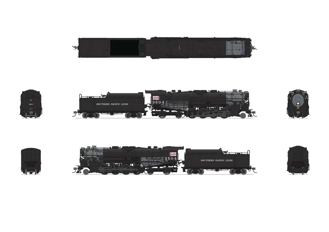 Class T1a 2-8-4 Berkshire Square Tender - Standard DC - Stealth Series -- Southern Pacific #3508 (black, graphite, Lines Lettering)-2