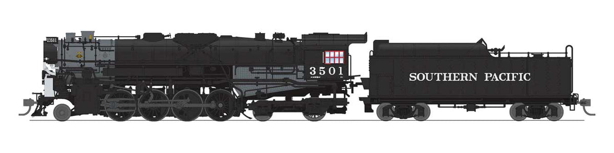 Class T1a 2-8-4 Berkshire Square Tender - Standard DC - Stealth Series -- Southern Pacific #3501 (black, graphite, Large Lettering)-1
