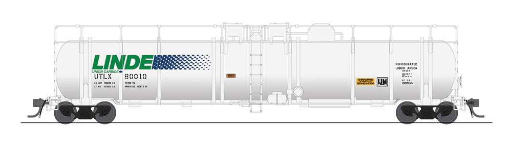 High-Capacity Cryogenic Tank Car 2-Pack - Ready to Run -- Linde (Type A body, white, green, blue)