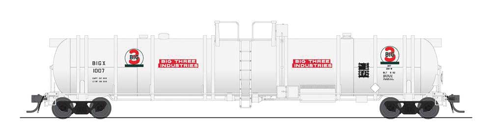 High-Capacity Cryogenic Tank Car - Ready to Run -- Big 3 Industries (white, black, red)