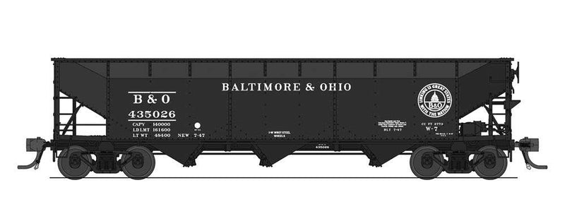 AAR 70-Ton 3-Bay Hopper w/Load 4-Pack - Ready to Run -- Baltimore & Ohio #435026, 435033, 435084, 435128 (black, 13 States Logo)