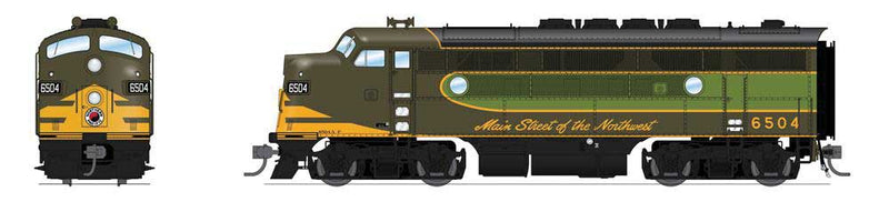 EMD F3 A-Unpowered B Set - Sound and DCC - Paragon4(TM) -- Northern Pacific #6504A, 6504B (Streamliner Scheme, green, yellow)-1