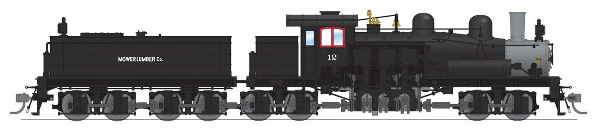Class D 4-Truck Shay - Standard DC - Stealth -- Mower Lumber Co. #12 (black, graphite)