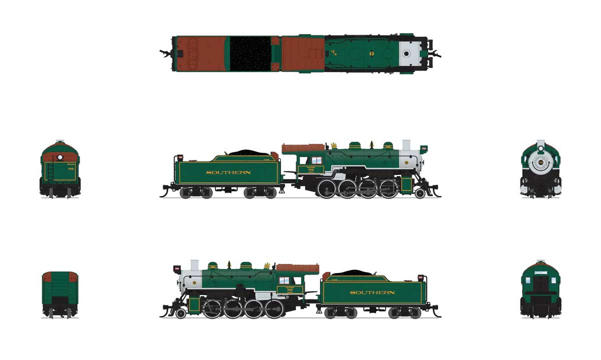 2-8-0 Consolidation - Sound, Smoke and DCC Paragon4(TM) -- Southern Railway #722 (green, silver, Tuscan)-3