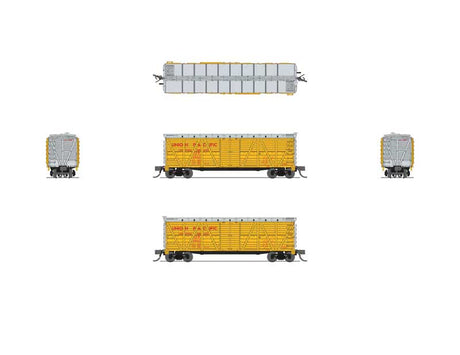 PRR K7 Stock Car with Sheep Sounds - Ready to Run -- Union Pacific #49424 (Armour Yellow, silver, red)-2