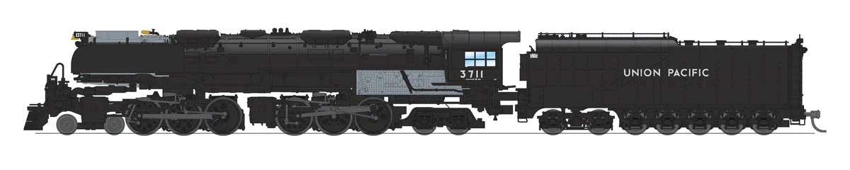 4-6-6-4 Challenger Late Version - Standard DC - Stealth -- Union Pacific #3714 (Oil Tender, Smoke Deflectors, black, graphite)-1