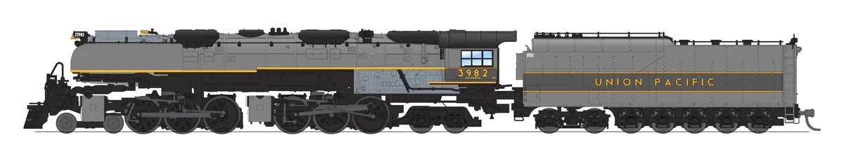 4-6-6-4 Challenger Late Version - Standard DC - Stealth -- Union Pacific #3982 (Oil Tender, Smoke Deflectors, black, graphite)-1