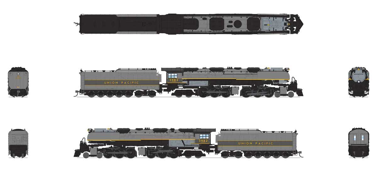 4-6-6-4 Challenger Late Version - Standard DC - Stealth -- Union Pacific #3982 (Oil Tender, Smoke Deflectors, black, graphite)-2