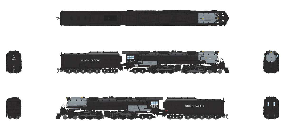 4-6-6-4 Challenger Late Version - Standard DC - Stealth -- Union Pacific #3985 (Oil Tender, Excursion Scheme, black, graphite)-2