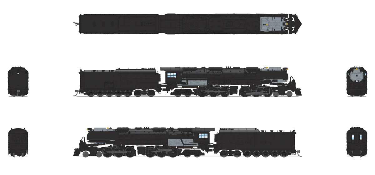 4-6-6-4 Challenger Late Version - Standard DC - Stealth -- Painted, Unlettered (Oil Tender, Smoke Deflectors, black, graphite)-2