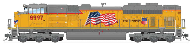 EMD SD70ACe - Standard DC - Stealth Series -- Union Pacific #8997 (Armour Yellow, gray, Large Flag, Building America Logo)-1