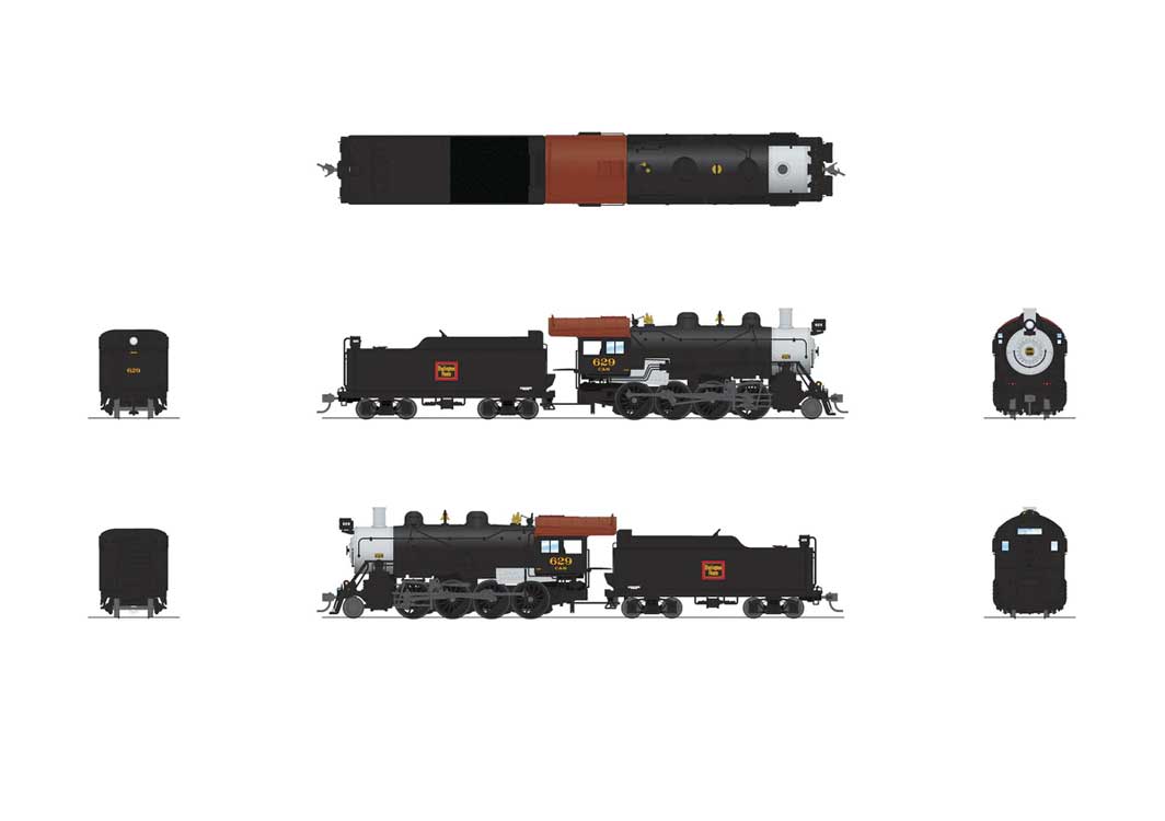 2-8-0 Consolidation - Standard DC - Stealth -- Chicago, Burlington & Quincy #629 (black, silver, Tuscan)-2