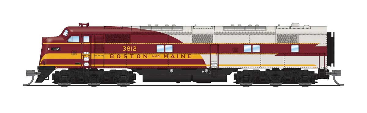 EMD E7A - Sound & DCC - Paragon4(TM) -- Boston & Maine #3812 (As-Delivered, maroon, gray, yellow)-1