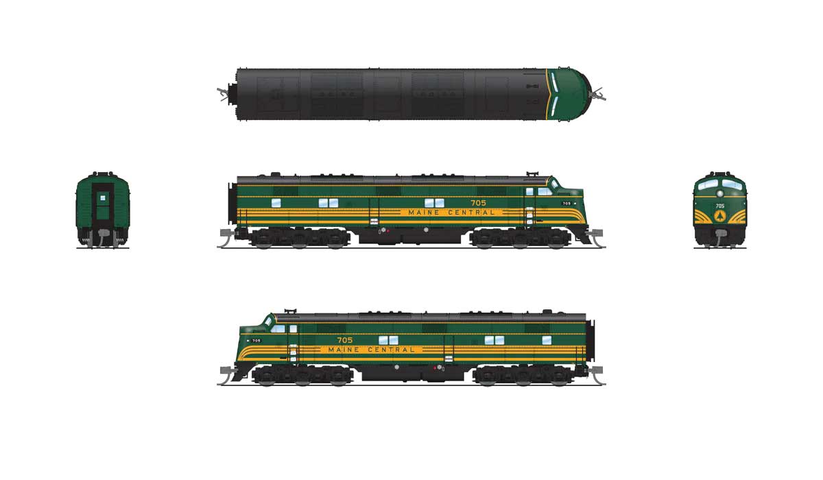 EMD E7A - Sound & DCC - Paragon4(TM) -- Maine Central #705 (green, Dulux Gold)-2