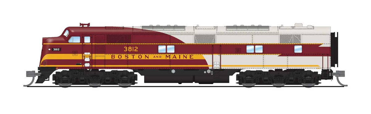 EMD E7A - Standard DC - Stealth Series -- Boston & Maine #3812 (As-Delivered, maroon, gray, yellow)