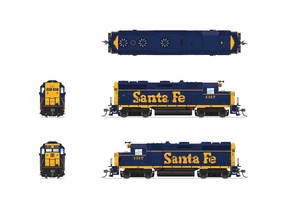 EMD GP35 Low Nose - Sound and DCC - Paragon4(TM) -- Santa Fe #3346 (Bookend, blue, yellow, Large Lettering)-2