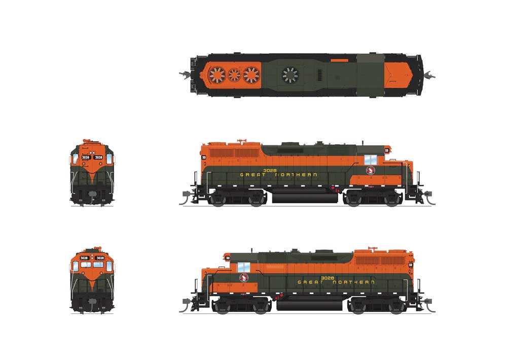 EMD GP35 Low Nose - Sound and DCC - Paragon4(TM) -- Great Northern #3035 (Simplified EB Scheme, Pullman green, Omaha Orange)-2