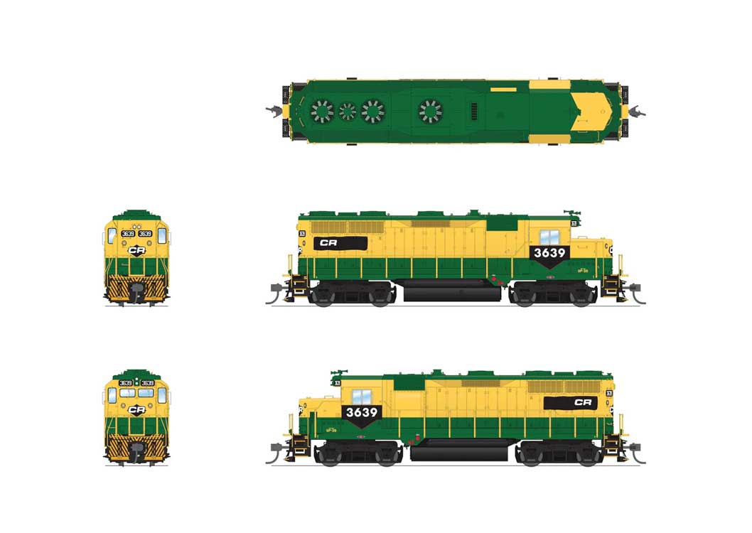 EMD GP35 Low Nose - Sound and DCC - Paragon4(TM) -- Conrail #3639 (Patched Reading yellow, green, black)-2