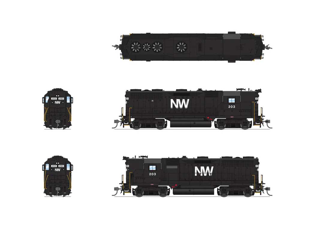 EMD GP35 High Nose - Standard DC - Stealth -- Norfolk & Western #214 (black, white NW)-2