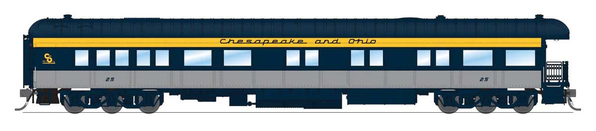 Heavyweight Business Car Observation - Ready to Run -- Chesapeake & Ohio #25 (blue, gray, yellow)-1