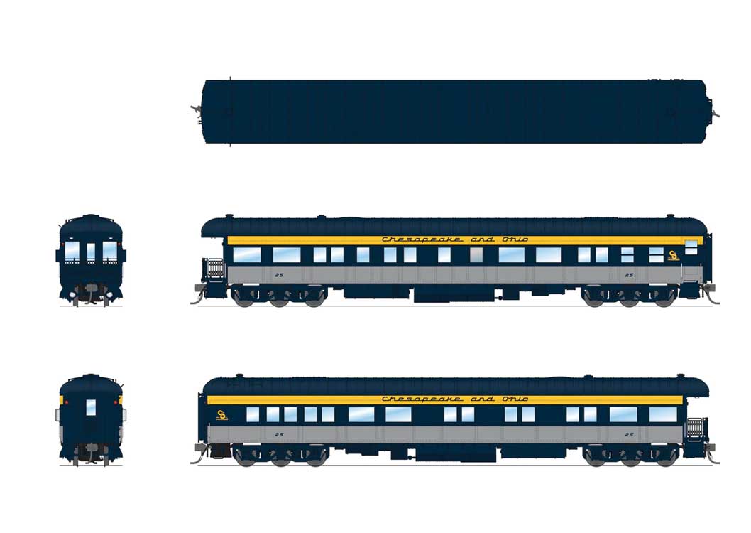 Heavyweight Business Car Observation - Ready to Run -- Chesapeake & Ohio #25 (blue, gray, yellow)-2