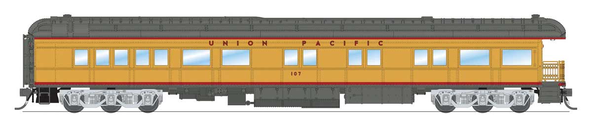 Heavyweight Business Car Observation - Ready to Run -- Union Pacific #107 (Armour Yellow, gray, red)-1