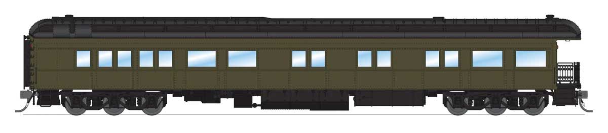 Heavyweight Business Car Observation - Ready to Run -- Painted, Unlettered (Clerestory Roof; Pullman Green, black)-1
