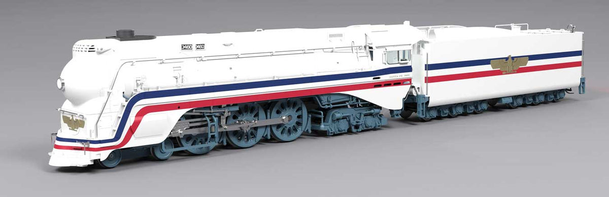 Streamlined 4-6-4 Hudson - Standard DC - Brass Hybrid Stealth -- Santa Fe #3460 (Fantasy Valley Flyer Scheme, black, silver, red, yellow)