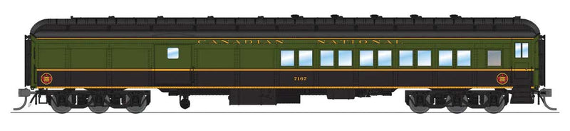 Heavyweight Coach-Baggage-Combine - Ready to Run -- Canadian National #7167 (1950s Scheme, green, black, yellow)-1