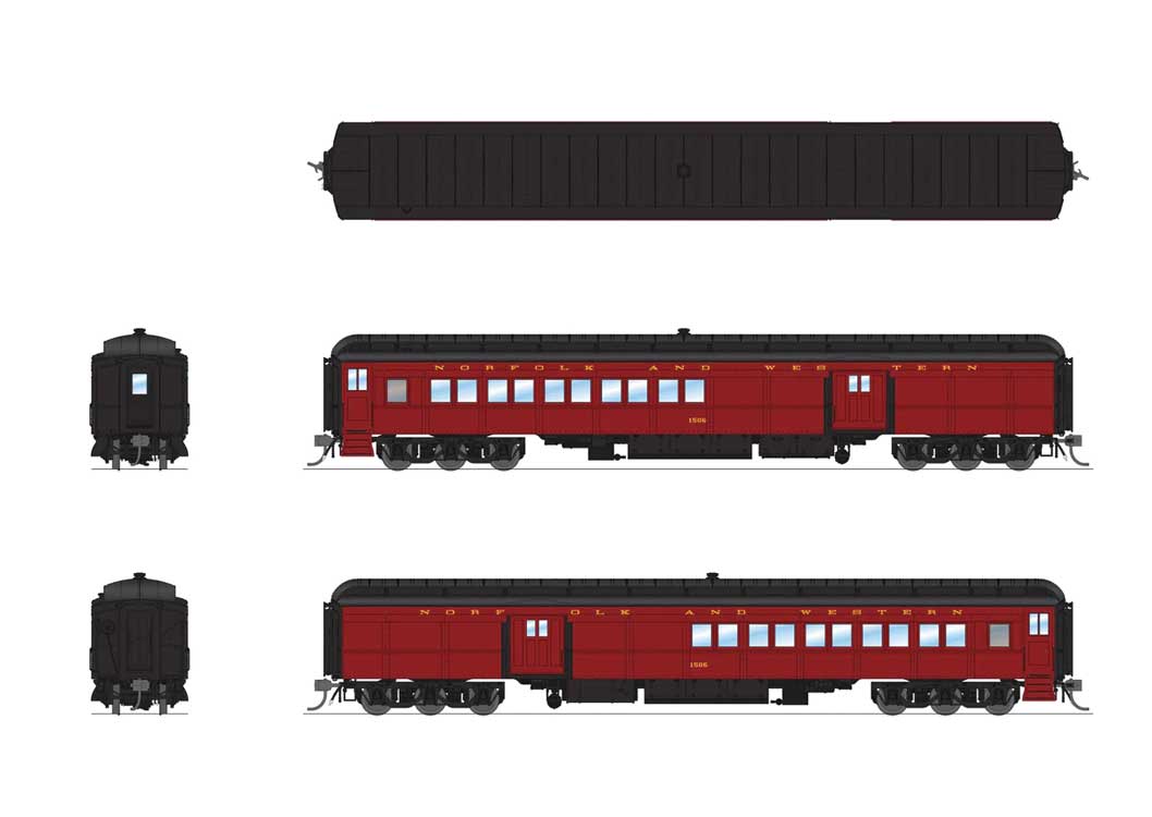 Heavyweight Coach-Baggage-Combine - Ready to Run -- Norfolk & Western #1506 (maroon, black)-2
