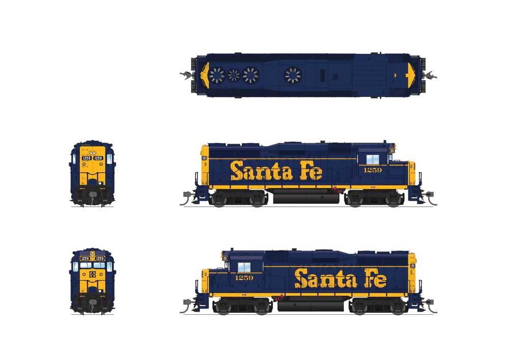 EMD GP30 - Sound and DCC - Paragon4(TM) -- Santa Fe #1259 (Bookend, blue, yellow, Large Lettering)-2
