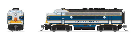 EMD F3 A-Unpowered B Set - Sound and DCC - Paragon4(TM) -- Electro-Motive Division #754A1, 754B1 (Demonstrator, blue, aluminum, yellow)-1