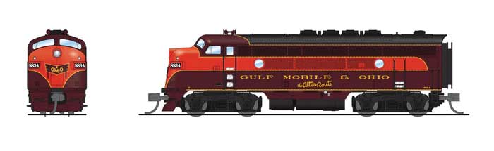 EMD F3A - Sound and DCC - Paragon4(TM) -- Gulf, Mobile & Ohio #884-A (maroon, red, black)-1