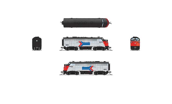 EMD F7A - Sound and DCC - Paragon4(TM) -- Amtrak #105 (Phase I, silver, red, blue, black, Arrow Logo)-2